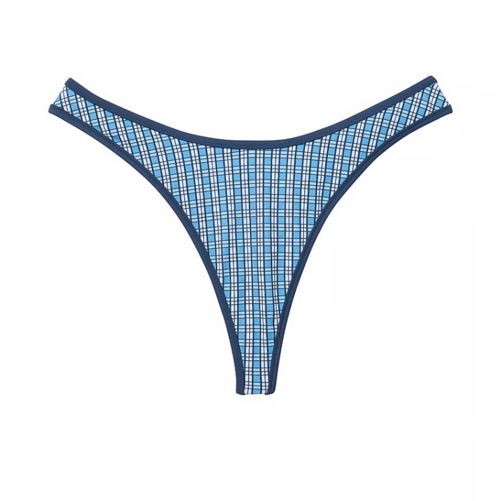 New! Frankie's Bikinis PINK moon bay Navy Plaid thong Bikini Bottom 1573